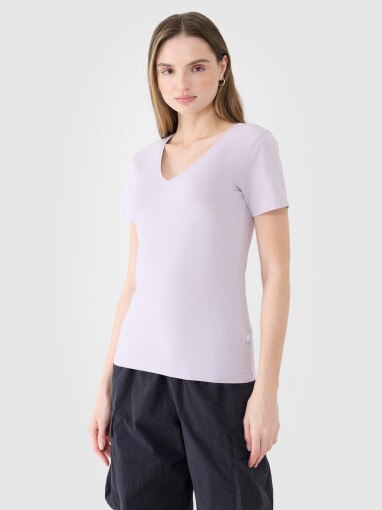 4F Damski tshirt basic 4F 4FWSS25TTSHF1990  fioletowy Fioletowy