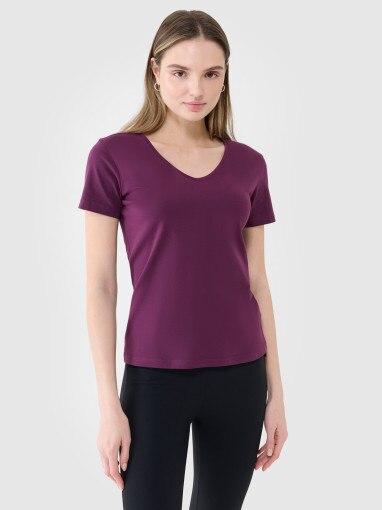 4F Damski tshirt basic 4F 4FWSS25TTSHF1990  fioletowy Fioletowy