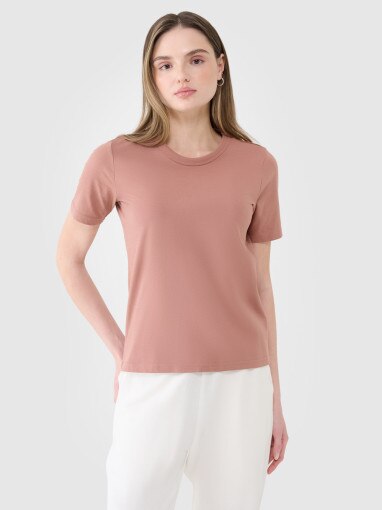 4F Damski tshirt basic 4F 4FWSS25TTSHF1991  beżowy Beżowy