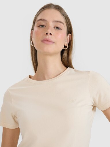 Damski t-shirt basic 4F 4FWSS25TTSHF2351 - beżowy