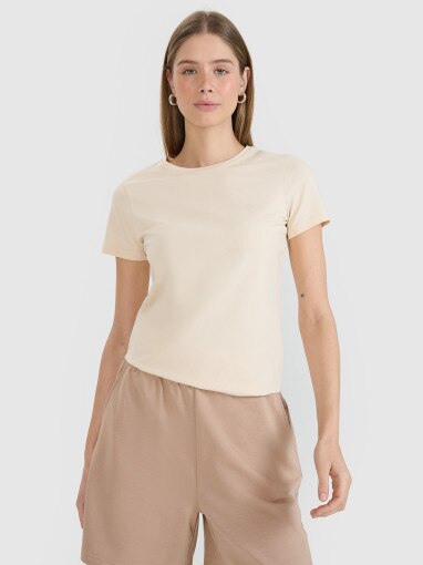 4F Damski tshirt basic 4F 4FWSS25TTSHF2351 beżowy Beżowy