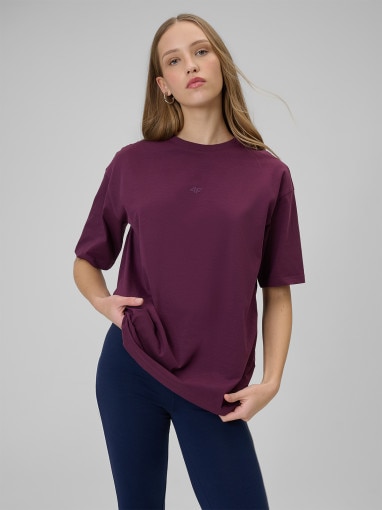  4F Damski tshirt basic 4F 4FWSS26TTSHF2744  burgundowy Burgund