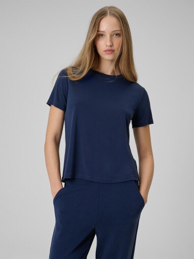  4F Damski tshirt basic 4F 4FWSS26TTSHF2773  granatowy Granatowy