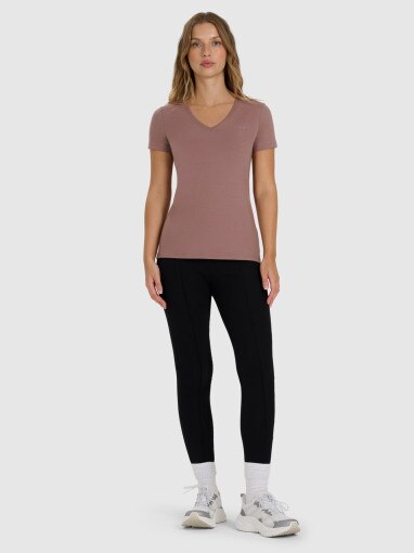 Damski t-shirt bez nadruku 4F 4FWAW25TTSHF2972 - beżowy