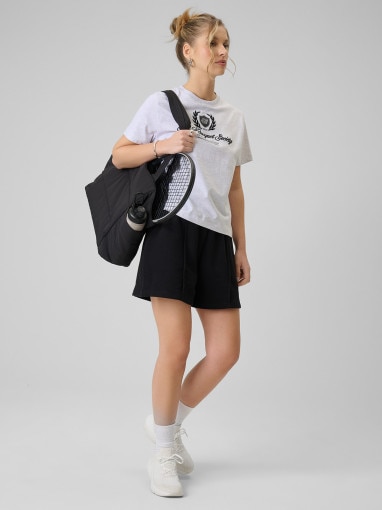 Damski t-shirt boxy z nadrukiem 4F 4FWSS26TTSHF2738 - szary
