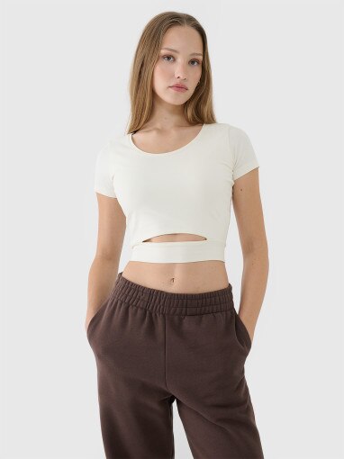 4F Damski tshirt crop top 4F 4FRSS25TTSHF2695 biały Biały