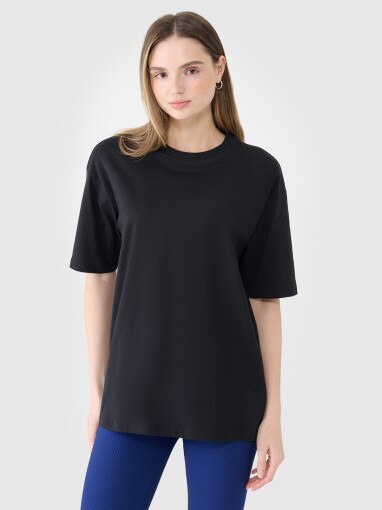 4F Damski tshirt crop top 4F 4FRSS25TTSHF2695  czarny Czarny