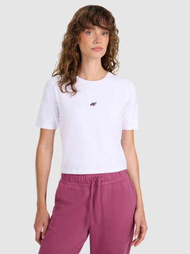  4F Damski tshirt crop top 4F 4FWAW25TTSHF2971  biały Biały