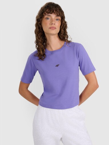  4F Damski tshirt crop top 4F 4FWAW25TTSHF2971  fioletowy Fioletowy