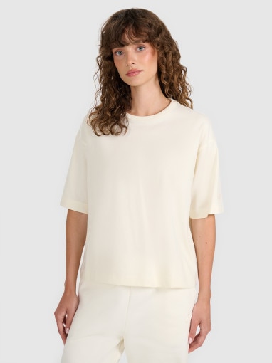 4F Damski tshirt oversize 4F 4FWAW25TTSHF2350 beżowy Beżowy