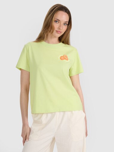 4F Damski tshirt oversize z nadrukiem 4F 4FRSS25TTSHF3160  żółty żółty