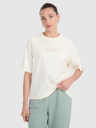  4F Damski tshirt oversize z nadrukiem 4F 4FWAW25TTSHF2323  biały Biały