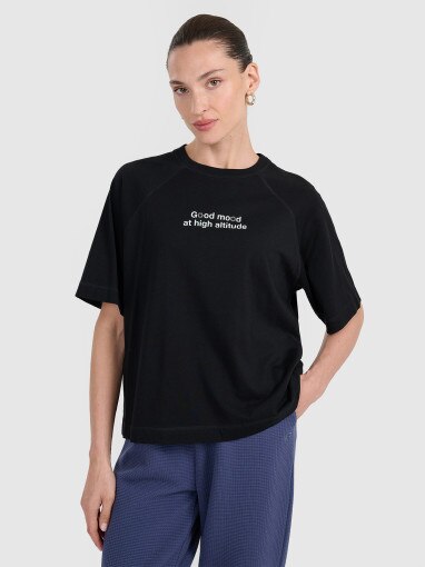  4F Damski tshirt oversize z nadrukiem 4F 4FWAW25TTSHF2323  czarny Czarny