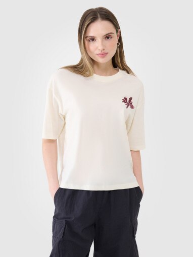 4F Damski tshirt oversize z nadrukiem 4F 4FWSS25TTSHF1996  biały Biały
