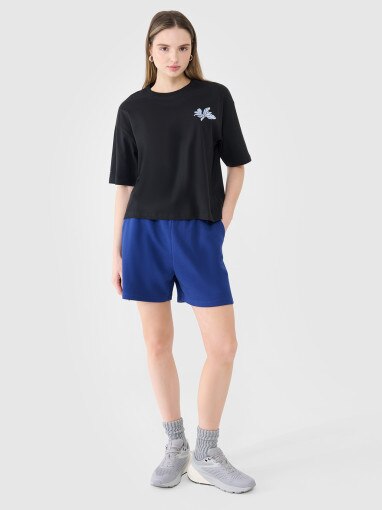Damski t-shirt oversize z nadrukiem 4F 4FWSS25TTSHF1996 - czarny
