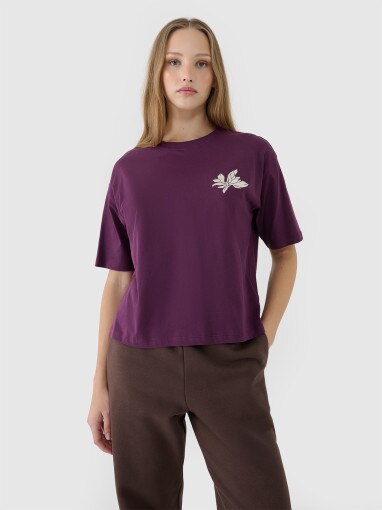 4F Damski tshirt oversize z nadrukiem 4F 4FWSS25TTSHF1996  fioletowy Fioletowy