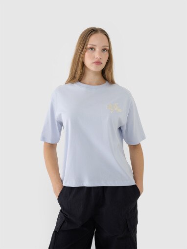 4F Damski tshirt oversize z nadrukiem 4F 4FWSS25TTSHF1996  niebieski Niebieski