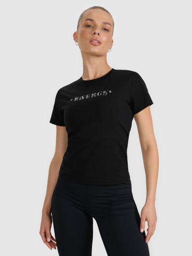 4F Damski tshirt z nadrukiem 4F 4FRAW25TTSHF3228  czarny Czarny