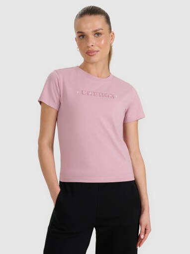 4F Damski tshirt z nadrukiem 4F 4FRAW25TTSHF3228  różowy Różowy