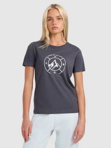  4F Damski tshirt z nadrukiem 4F 4FWAW25TTSHF3118  szary Szary