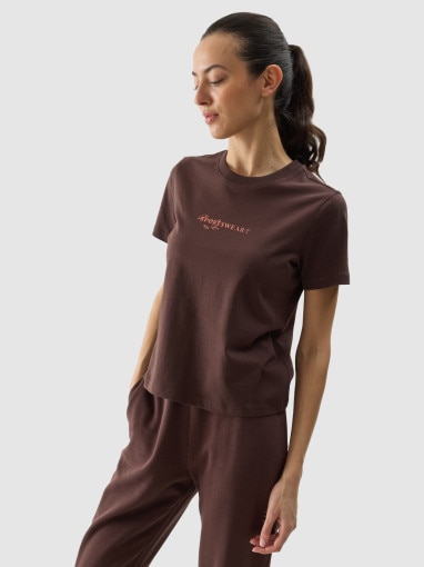 4F Damski tshirt z nadrukiem 4F 4FWSS24TTSHF1354  brązowy Brązowy