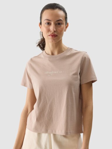 4F Damski tshirt z nadrukiem 4F 4FWSS24TTSHF1354  beżowy Beżowy