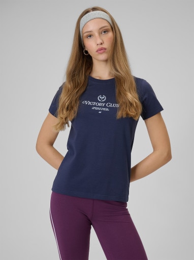  4F Damski tshirt z nadrukiem 4F 4FWSS26TTSHF2724  granatowy Granatowy
