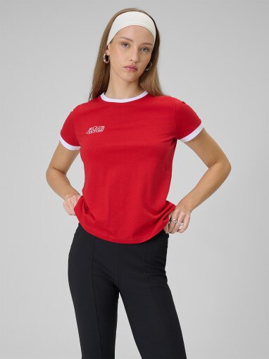  4F Damski tshirt z nadrukiem 4F 4FWSS26TTSHF2725  czerwony Czerwony