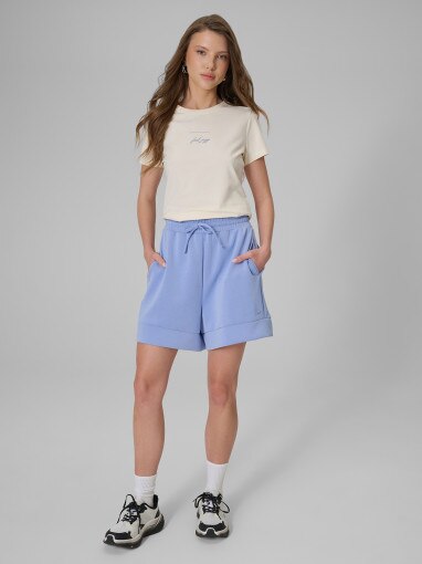 Damski t-shirt z nadrukiem 4F 4FWSS26TTSHF2742 - kremowy