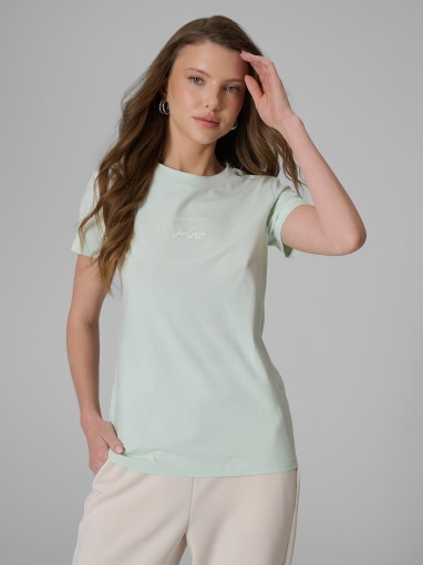  4F Damski tshirt z nadrukiem 4F 4FWSS26TTSHF2742  miętowy Miętowy