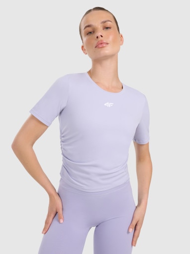  4F Damski crop top do jogi i pilatesu 4F 4FWAW25TFTSF1524  fioletowy Fioletowy