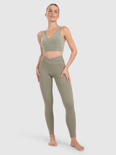 4F Damskie legginsy do jogi i pilatesu 4F 4FWAW25TFTIF369  oliwkowe Oliwkowy
