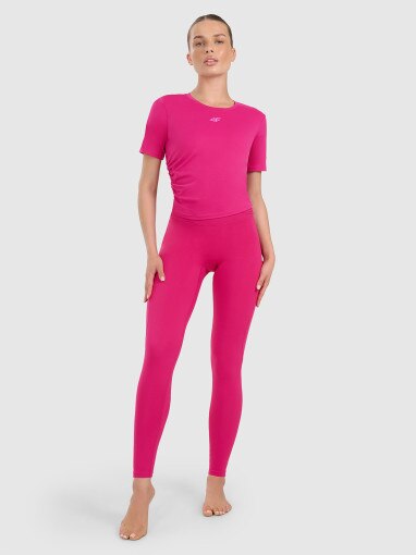 4F Damskie legginsy do jogi i pilatesu 4F 4FWAW25TFTIF369  różowe Różowy