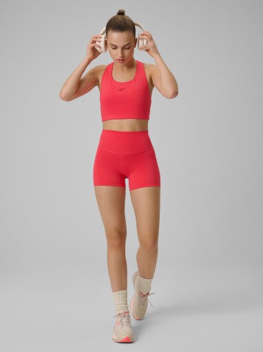  4F Damskie legginsy krótkie treningowe 4F 4FWSS26TFSTF086  czerwone Koral