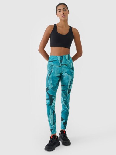 4F Damskie legginsy treningowe 4F 4FRSS25TFTIF408  multikolor Turkusowy