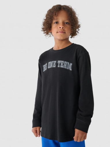 4F JUNIOR Chłopięcy longsleeve z nadrukiem 4F 4FJRAW24TLONM403  czarny Czarny