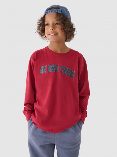 4F JUNIOR Chłopięcy longsleeve z nadrukiem 4F 4FJRAW24TLONM403  czerwony Czerwony