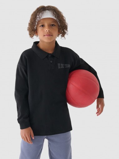 4F JUNIOR Chłopięcy longsleeve z kołnierzykiem 4F 4FJRAW24TLONM404  czarny Głęboka czerń