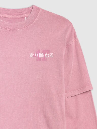 Dziewczęcy longsleeve z nadrukiem 4F 4FJRAW25TLONF543 - różowy