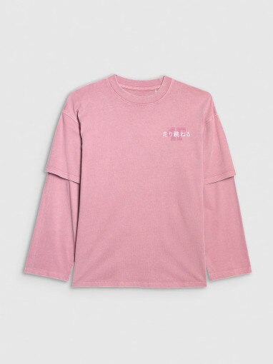 4F JUNIOR Dziewczęcy longsleeve z nadrukiem 4F 4FJRAW25TLONF543  różowy Różowy