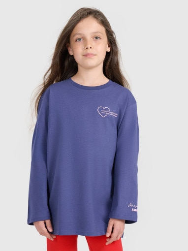 4F JUNIOR Dziewczęcy longsleeve z nadrukiem 4F 4FJRAW25TLONF589 granatowy Granatowy