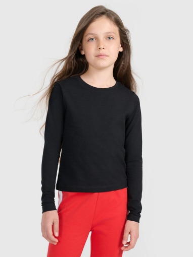 4F JUNIOR Dziewczęcy longsleeve bez nadruku 4F 4FJRAW25TLONF603 biały Czarny