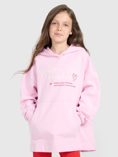 4F JUNIOR Dziewczęca bluza nierozpinana z kapturem 4F 4FJRAW25TSWSF2429  różowa Różowy
