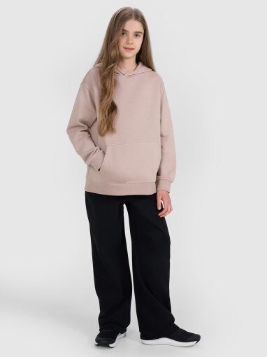 Dziewczęca bluza nierozpinana z kapturem 4F 4FJRAW25TSWSF2467 - beżowa
