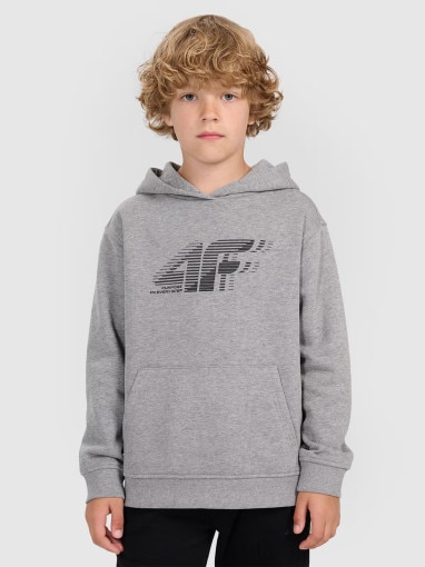 4F JUNIOR Chłopięca bluza nierozpinana z kapturem 4F 4FJRAW25TSWSM2414  szara Szary