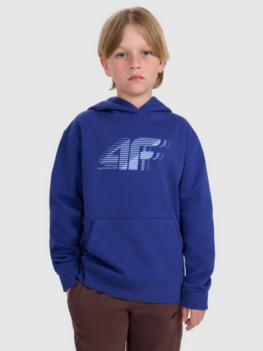 4F JUNIOR Chłopięca bluza nierozpinana z kapturem 4F 4FJRAW25TSWSM2414  granatowa Granatowy