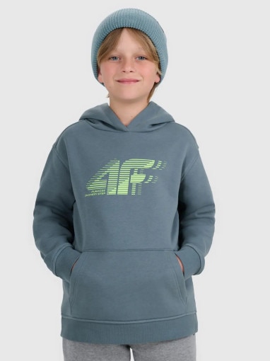 4F JUNIOR Chłopięca bluza nierozpinana z kapturem 4F 4FJRAW25TSWSM2414  turkusowa Turkusowy