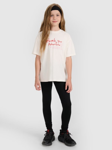 4F JUNIOR Dziewczęce legginsy dzianinowe 4F 4FJRAW25TTIGF291 czarne Czarny