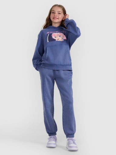 4F JUNIOR Dziewczęce spodnie dresowe joggery 4F 4FJRAW25TTROF1473  niebieskie Niebieski