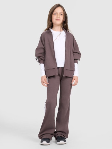 4F JUNIOR Dziewczęce spodnie dresowe 4F 4FJRAW25TTROF1599  brązowe Brązowy